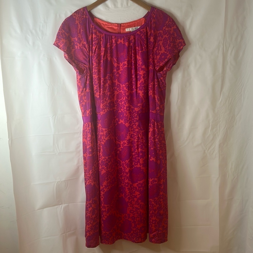 Boden easy day dress size 10R pink orange well made fabric with ribbon waist